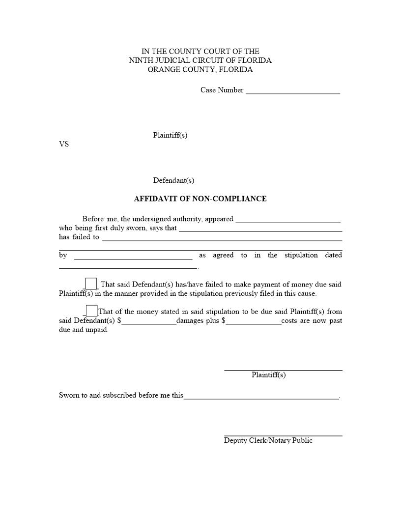Affidavit Of Non-Compliance | Pdf Fpdf Docx | Florida