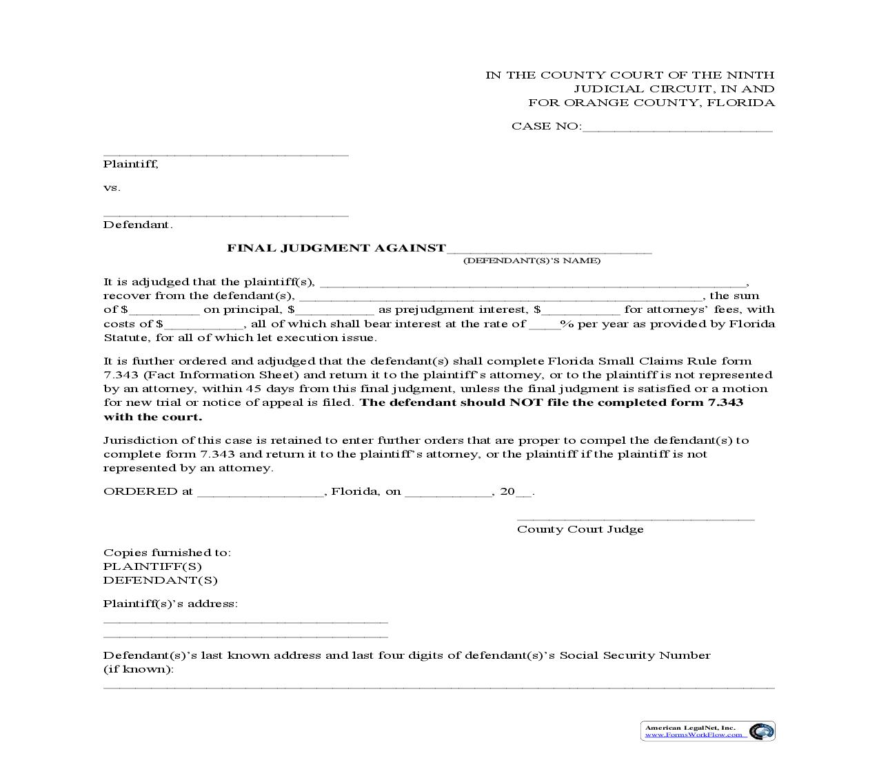 Final Judgment Against | Pdf Fpdf Doc Docx | Florida