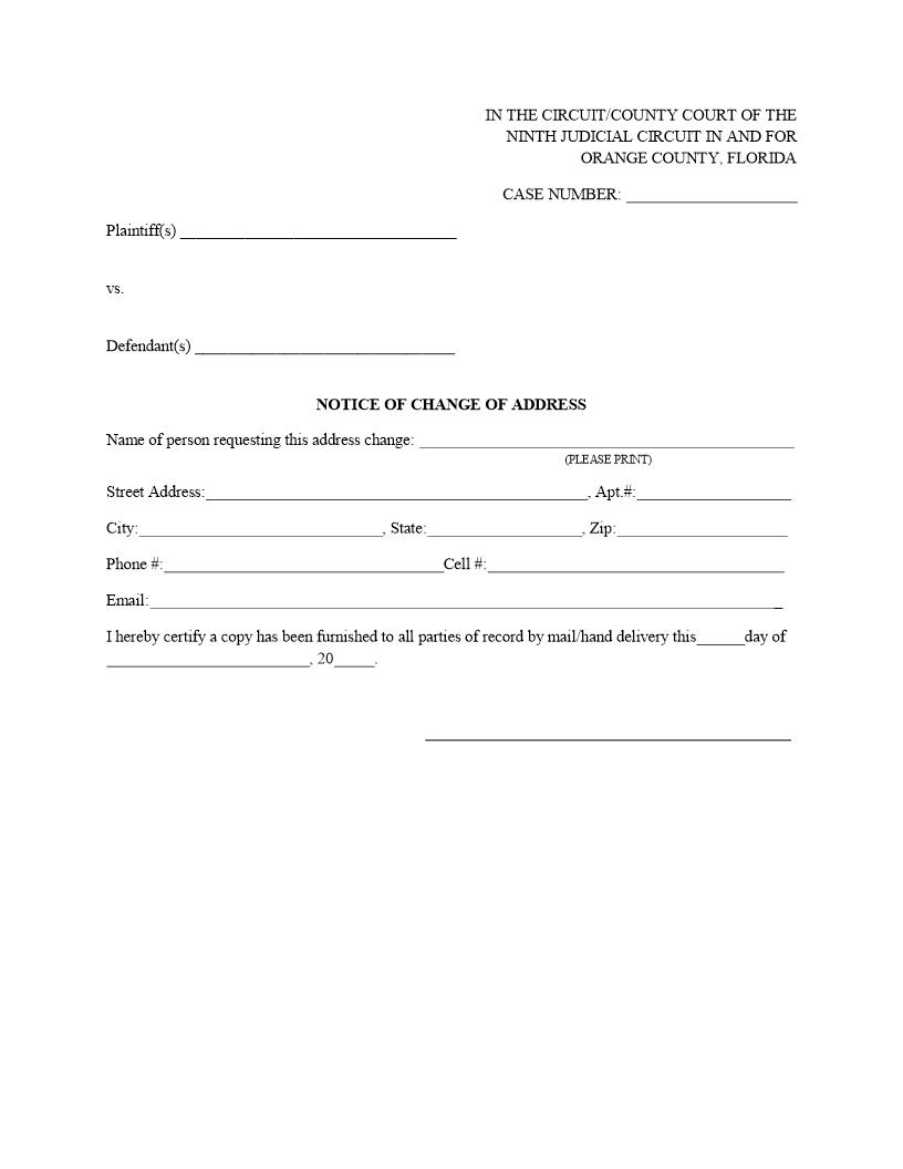 Notice Of Change Of Address | Pdf Fpdf Docx | Florida