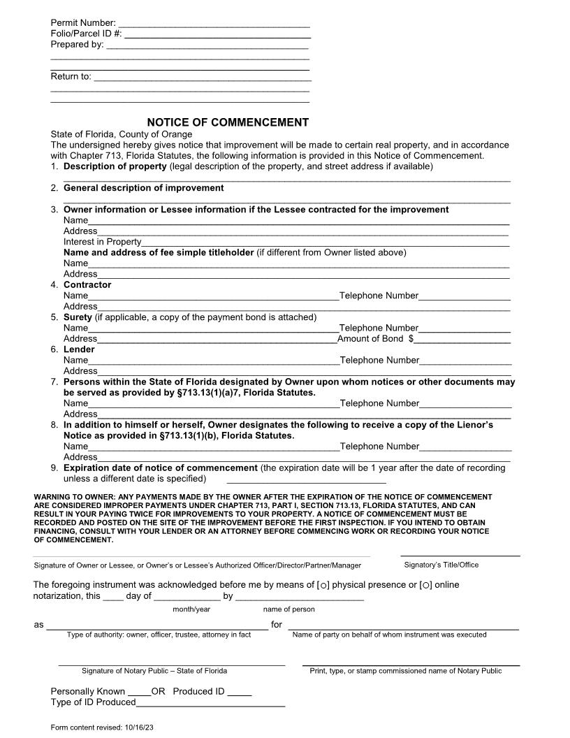 Notice Of Commencement | Pdf Fpdf Doc Docx | Florida