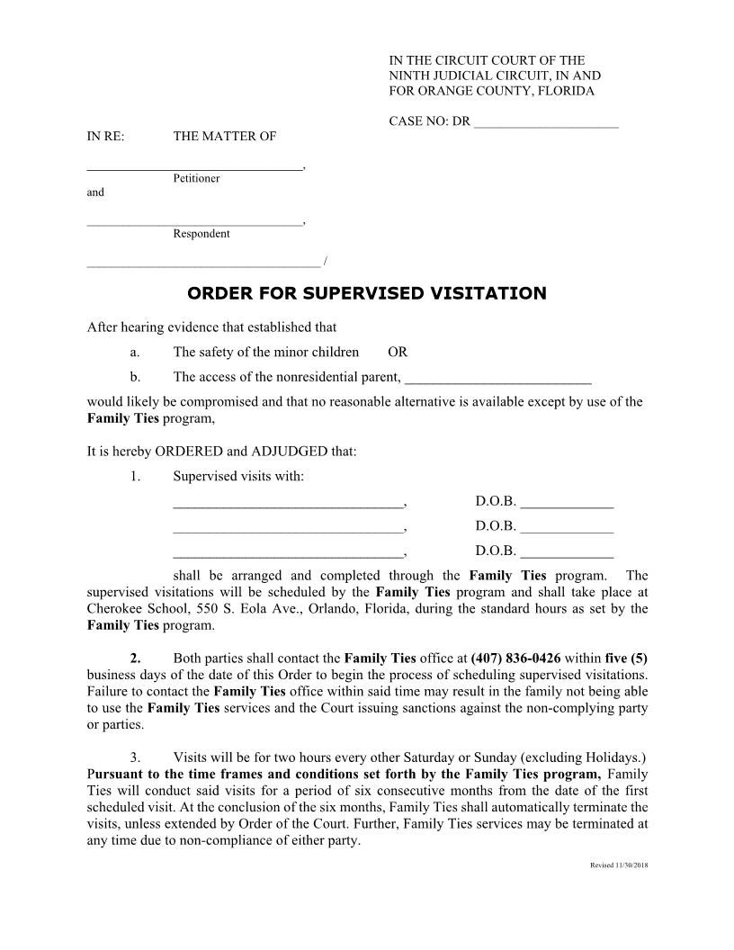 Order For Supervised Visitation | Pdf Fpdf Docx | Florida