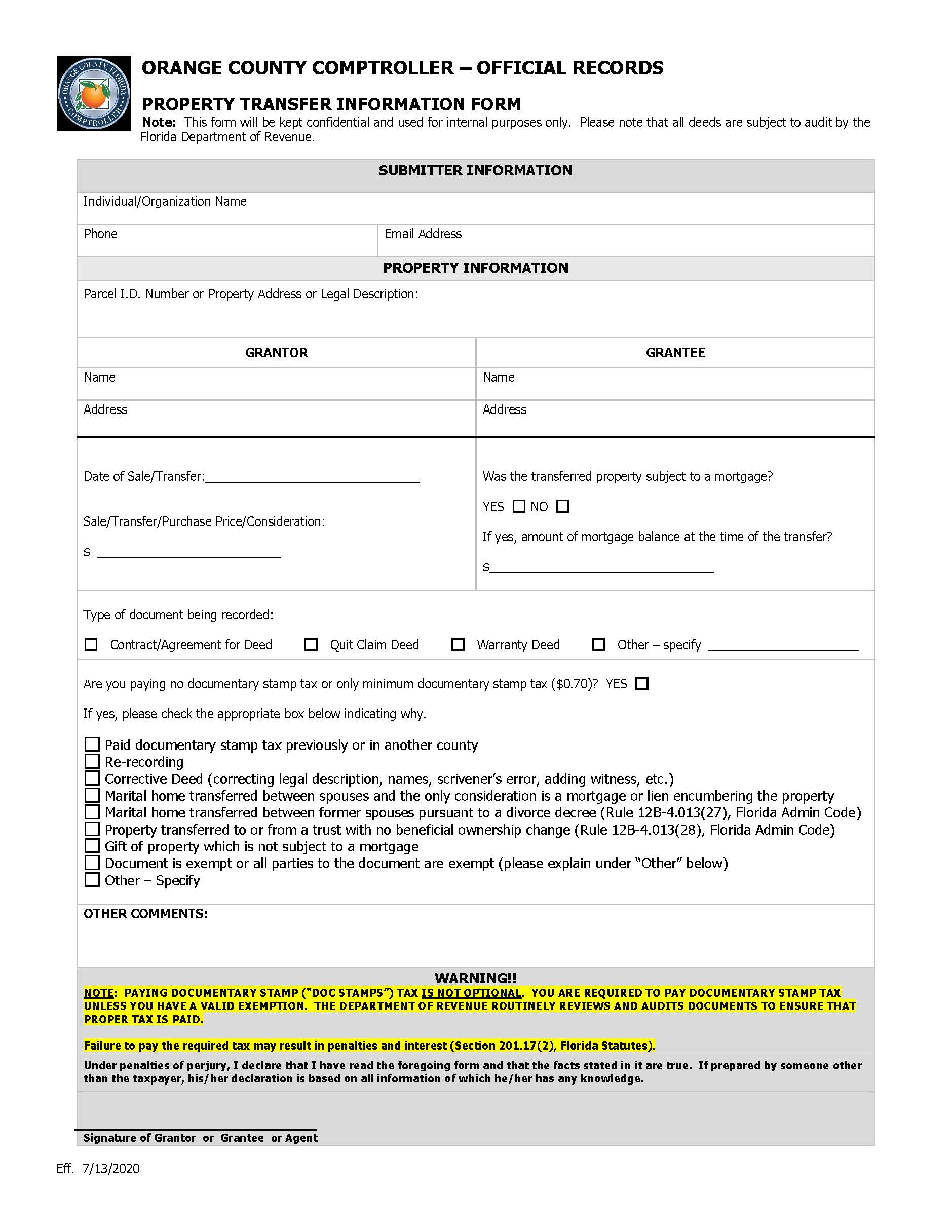 Property Transfer Information Form | Pdf Fpdf Docx | Florida