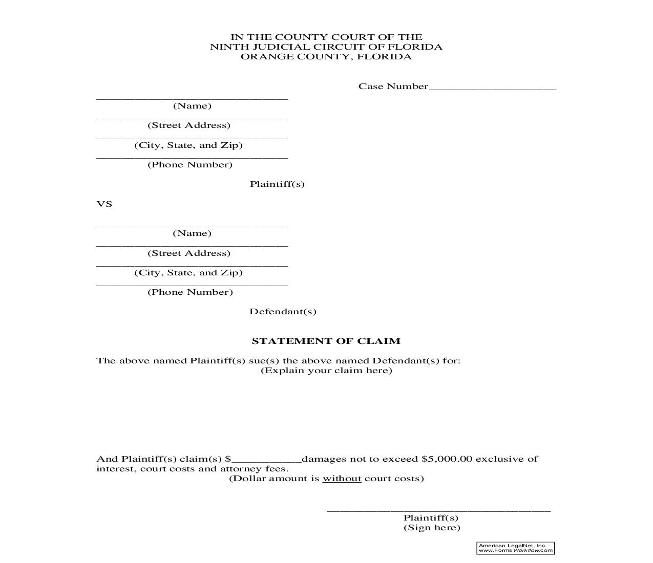 Statement Of Claim | Pdf Fpdf Doc Docx | Florida