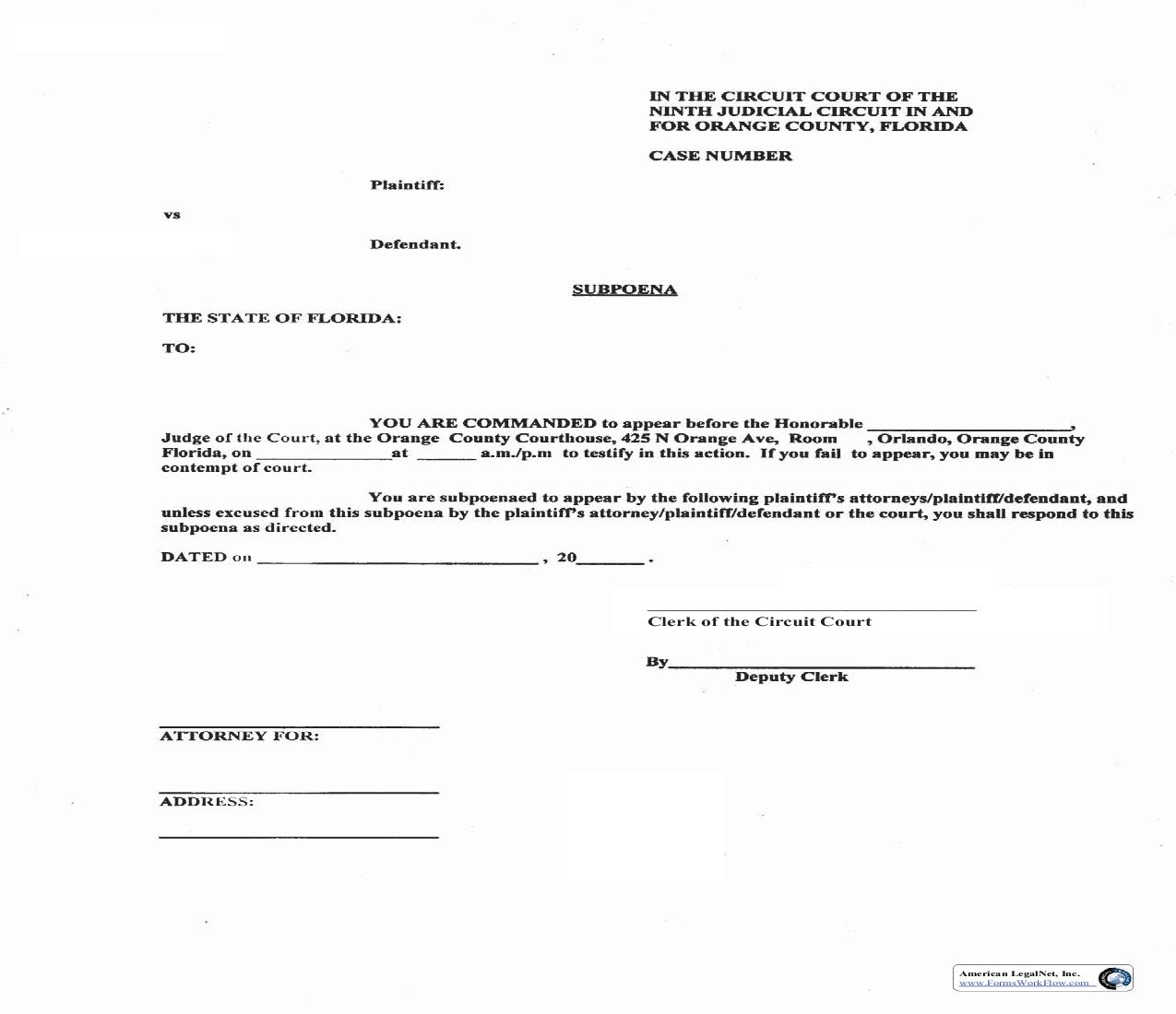 Subpoena (Trial - Circuit Court) | Pdf Fpdf Doc Docx | Florida