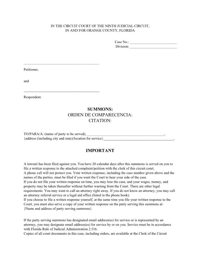 Summons | Pdf Fpdf Doc Docx | Florida