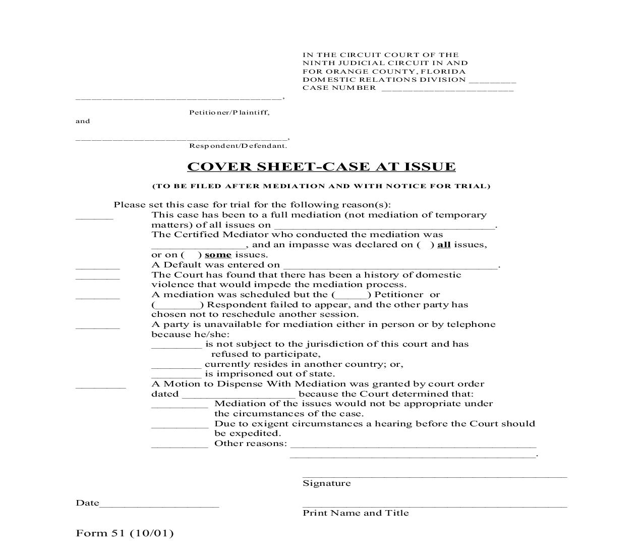 Cover Sheet Case At Issue {51} | Pdf Fpdf Doc Docx | Florida