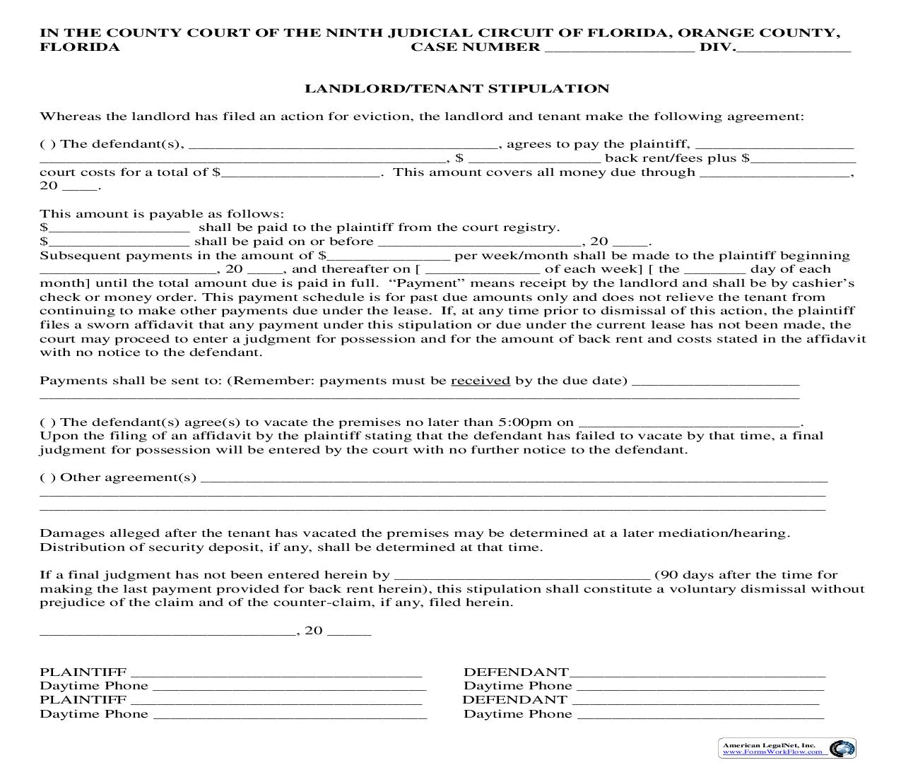 Landlord Tenant Stipulation | Pdf Fpdf Doc Docx | Florida