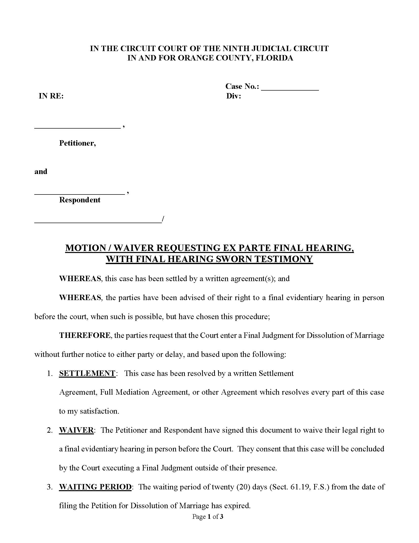 Motion Requesting Ex Parte Hearing In Aid Of Execution | Pdf Fpdf Docx | Florida
