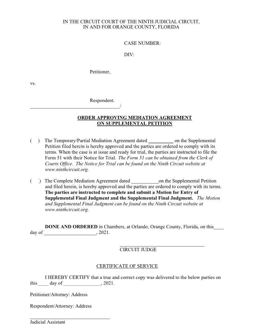 Order Approving Mediation Agreement On Supplemental Petition | Pdf Fpdf Docx | Florida