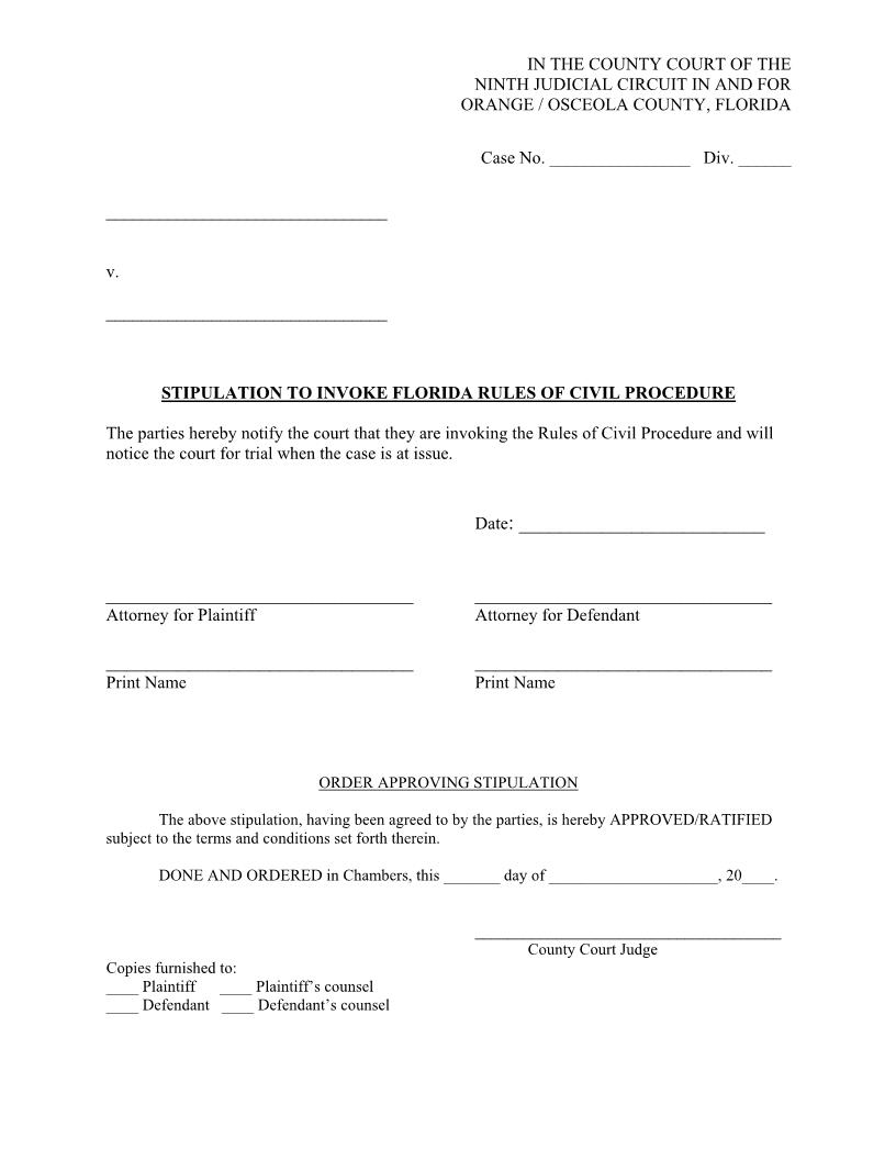 Stipulation To Invoke Florida Rules Of Civil Procedure | Pdf Fpdf Doc Docx | Florida