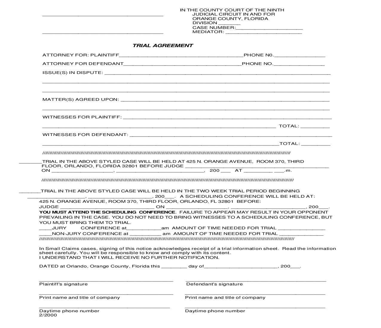 Trial Agreement | Pdf Fpdf Doc Docx | Florida