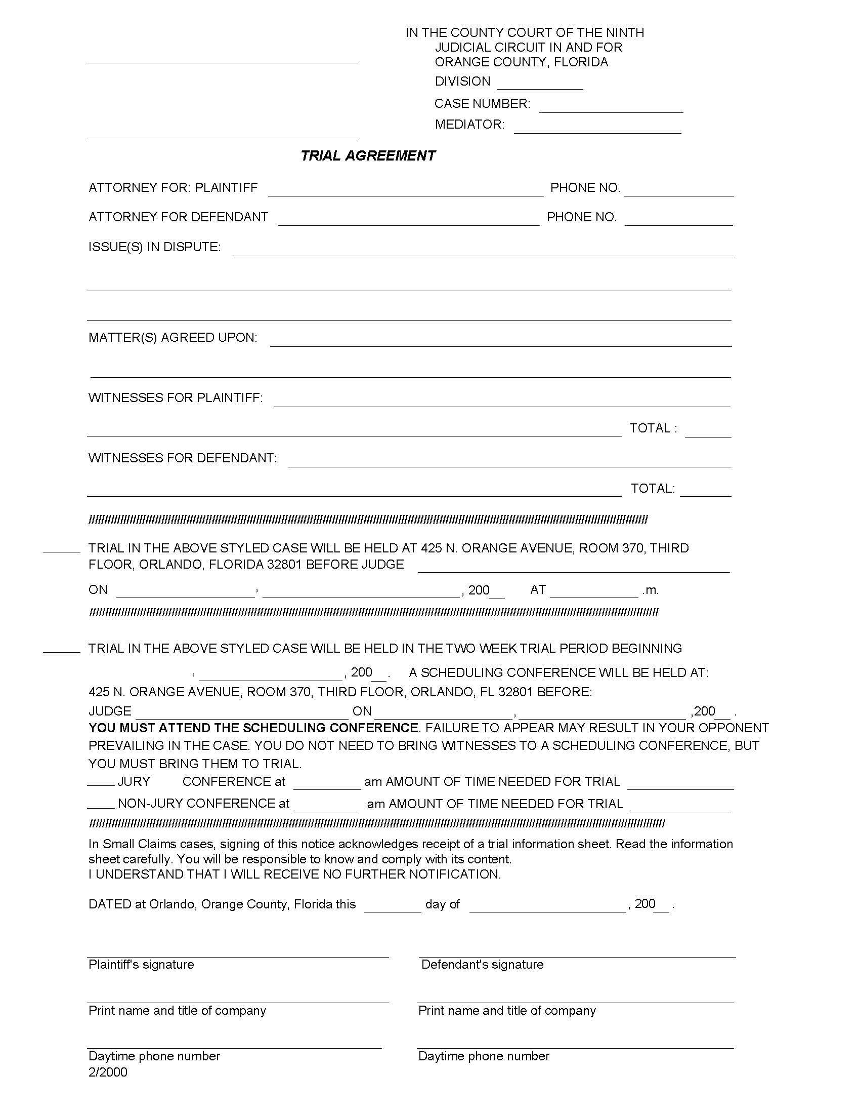 Trial Agreement | Pdf Fpdf Doc Docx | Florida