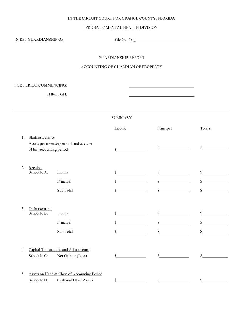 Guardianship Report Accounting Of Guardian Of Property | Pdf Fpdf Docx | Florida