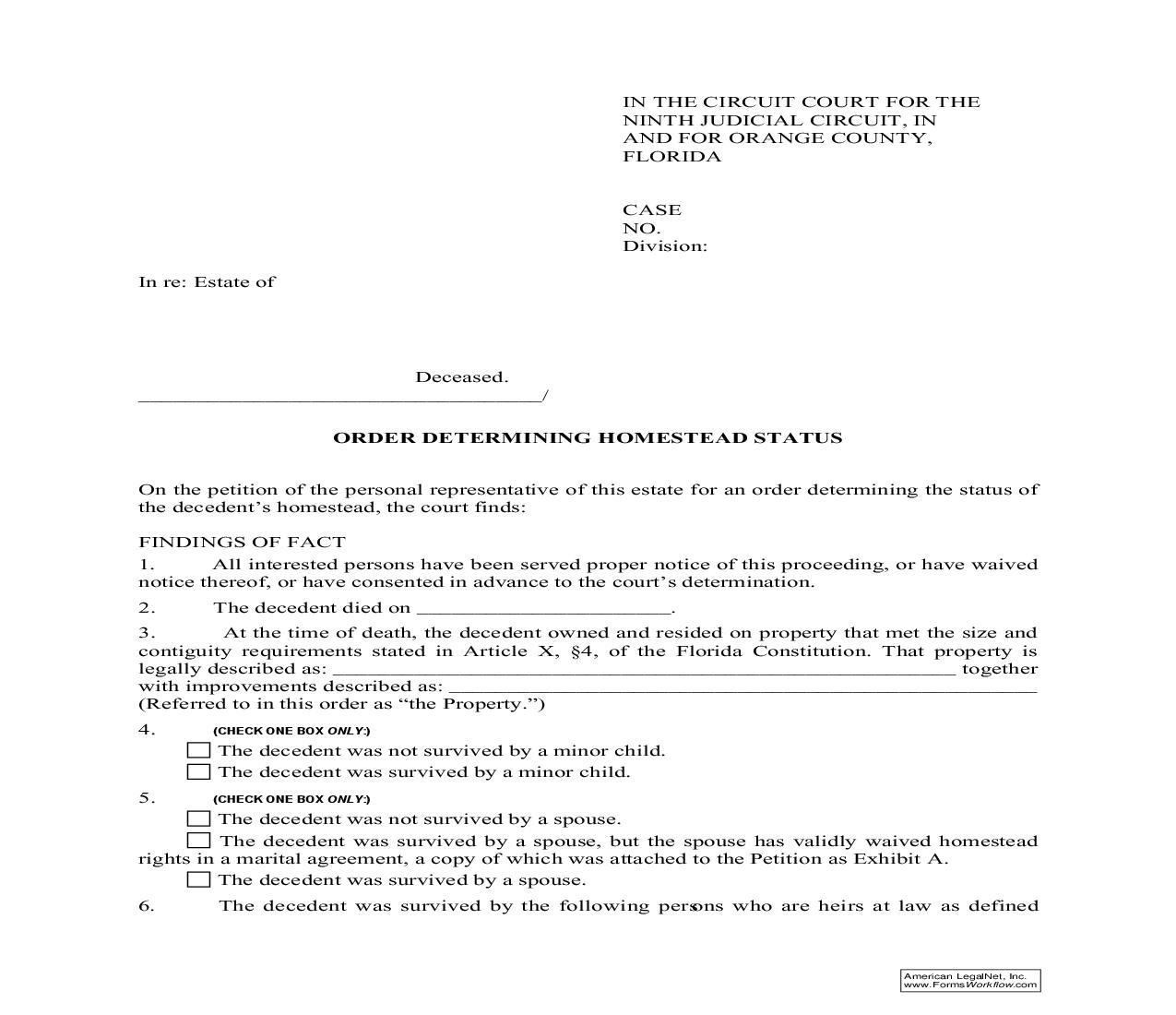 Order Determining Homestead Status | Pdf Fpdf Doc Docx | Florida