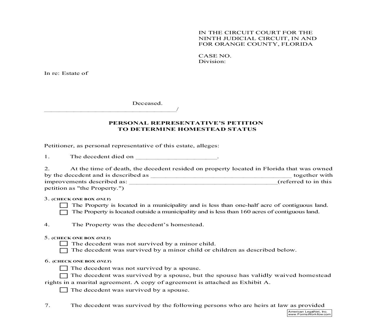 Petition To Determine Homestead Status | Pdf Fpdf Doc Docx | Florida