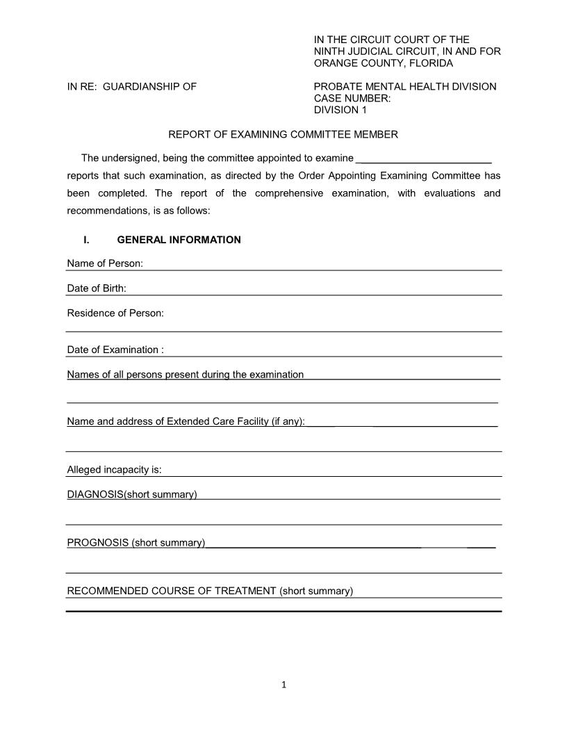 Report Of Examining Committee Member | Pdf Fpdf Docx | Florida