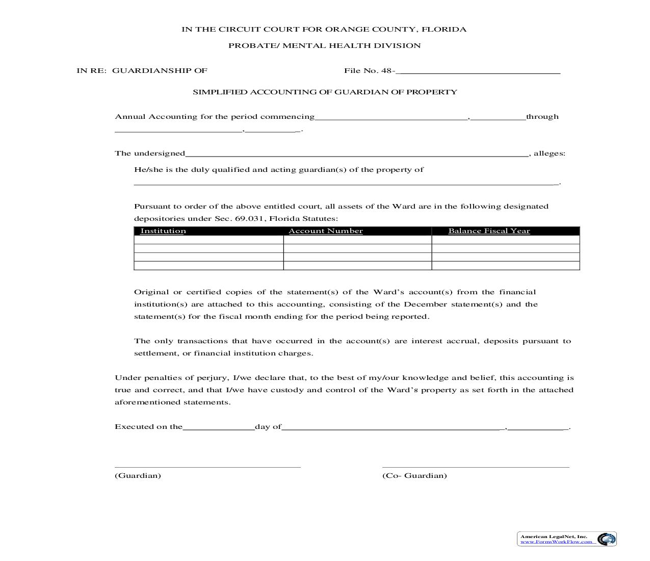 Simplified Accounting Of Guardian Of Property | Pdf Fpdf Doc Docx | Florida