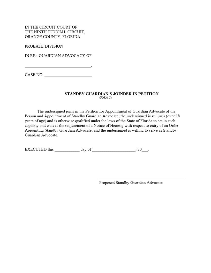 Standby Guardians Joinder In Petition {FORM C} | Pdf Fpdf Docx | Florida