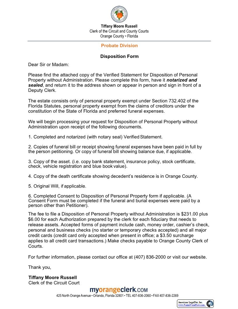 Verified Statement For Disposition Of Personal Property Without Administration | Pdf Fpdf Docx | Florida