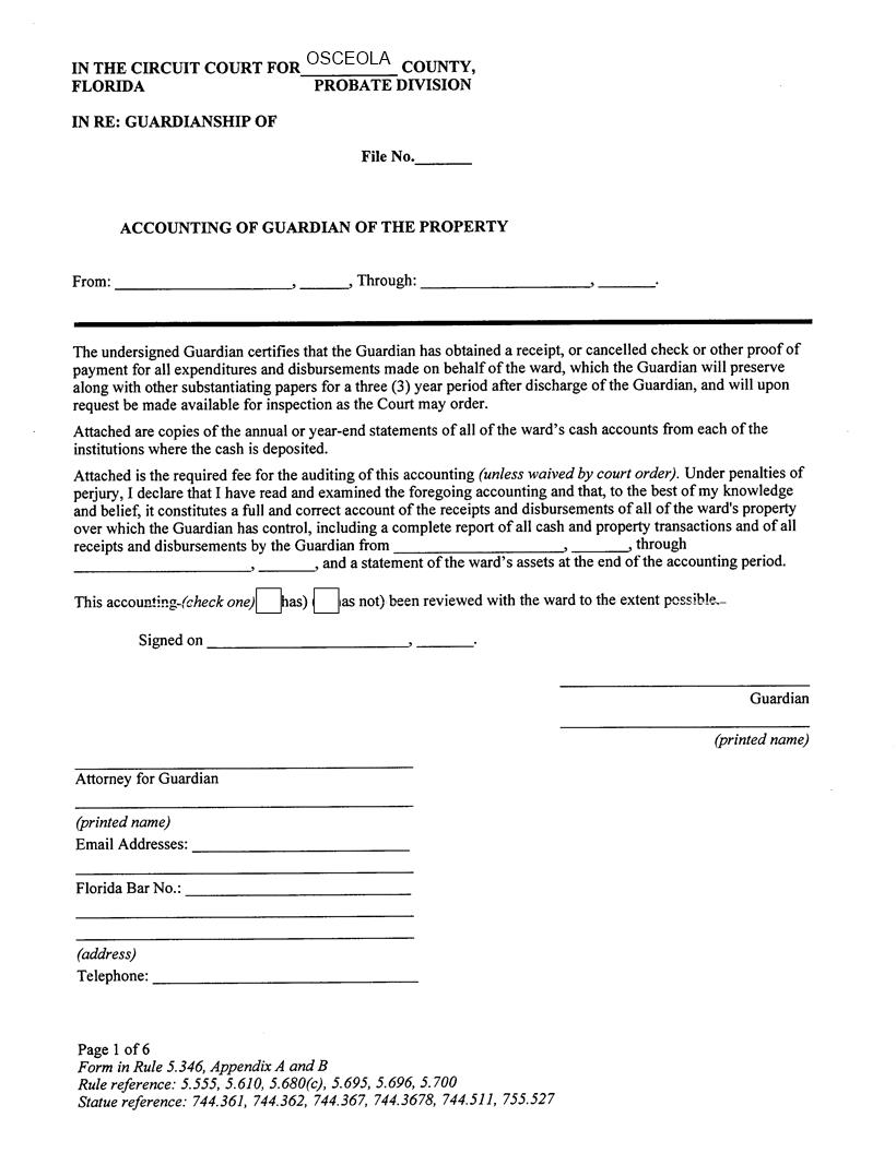 Accounting Of Guardian Of The Property | Pdf Fpdf Docx | Florida