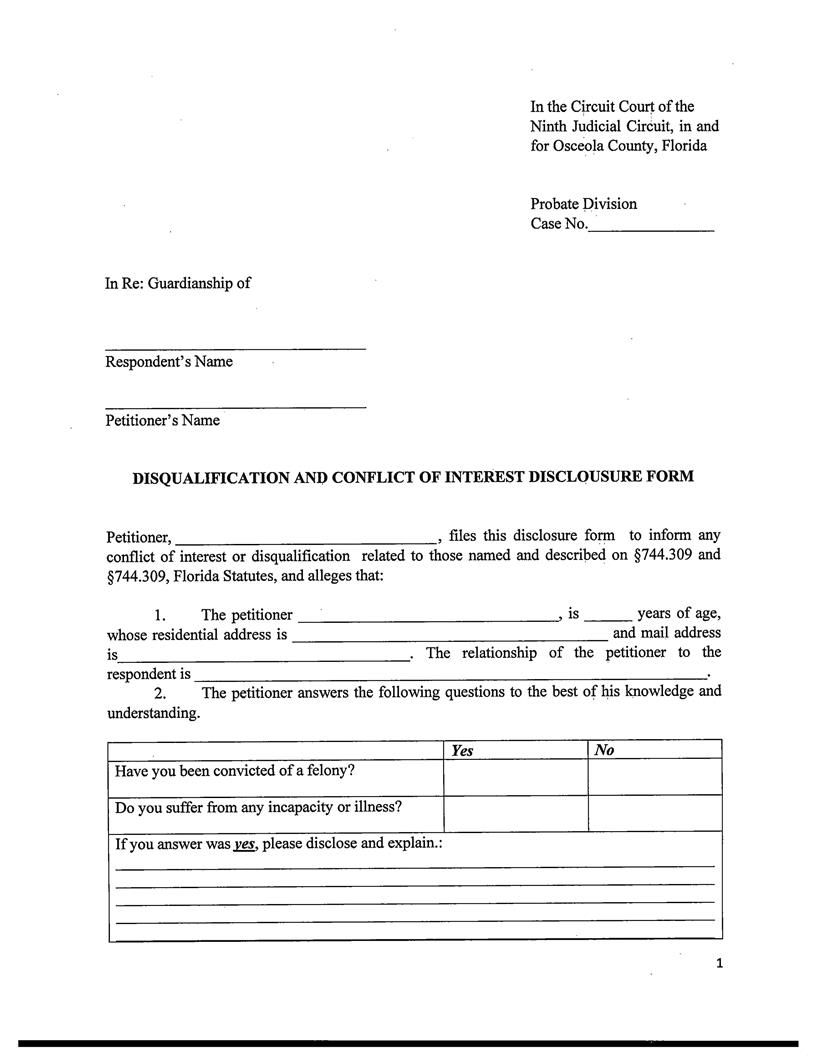 DIsqualification And Conflict Of Interest Disclosure Form | Pdf Fpdf Docx | Florida