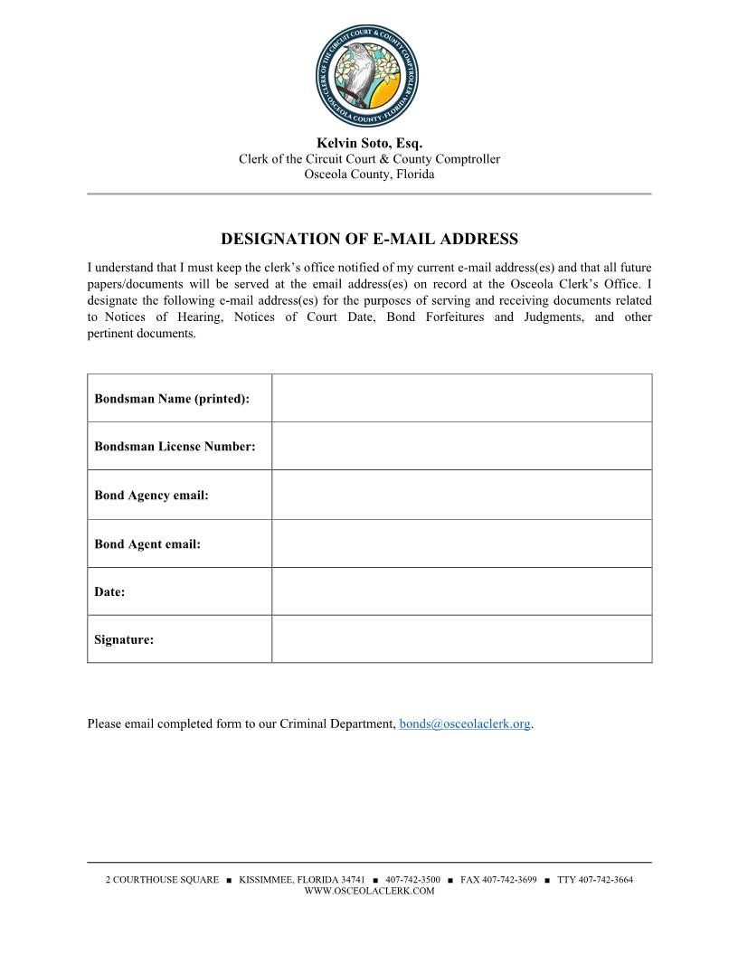 Designation Of Email Address | Pdf Fpdf Docx | Florida