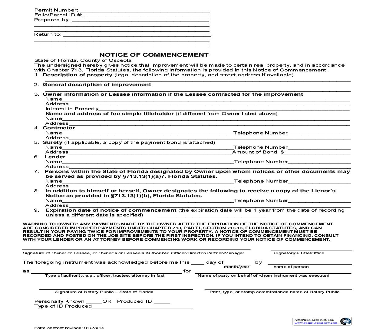 Notice Of Commencement | Pdf Fpdf Doc Docx | Florida