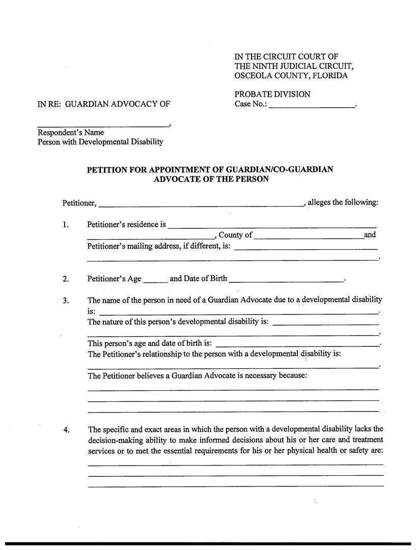 Petition For Appointment Of Guardian-Co-Guardian Advocate Of The Person | Pdf Fpdf Docx | Florida