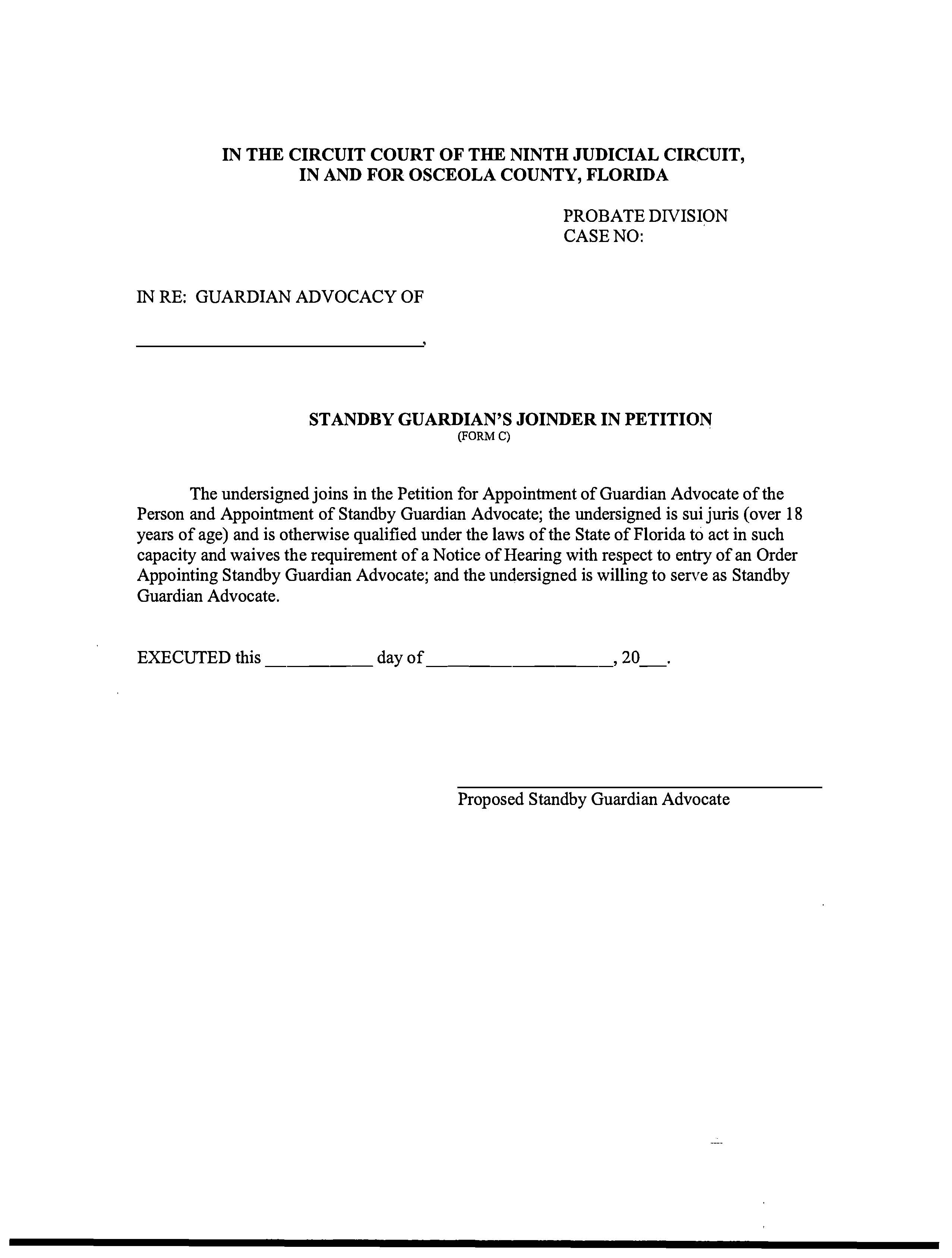 Standby Guardians Joinder In Petition {FORM C} | Pdf Fpdf Docx | Florida