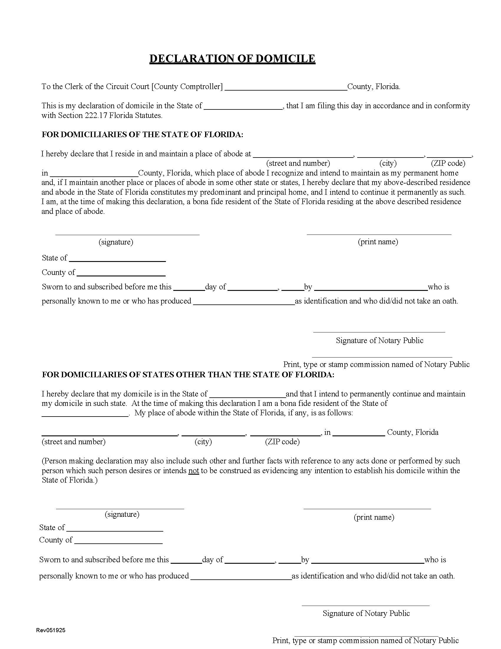 Declaration Of Domicile | Pdf Fpdf Docx | Florida