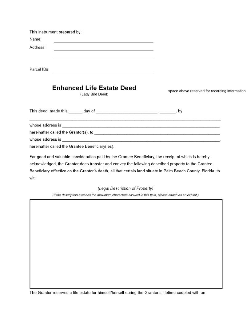 Enhanced Life Estate Deed (Lady Bird Deed) | Pdf Fpdf Docx | Florida
