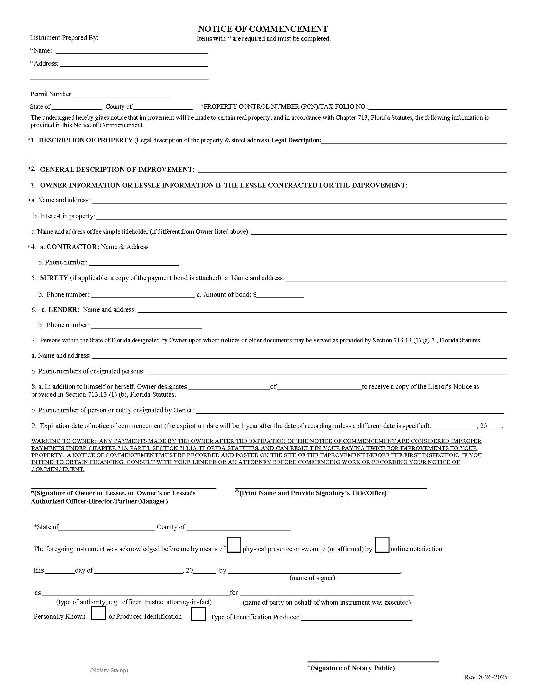 Notice Of Commencement | Pdf Fpdf Docx | Florida