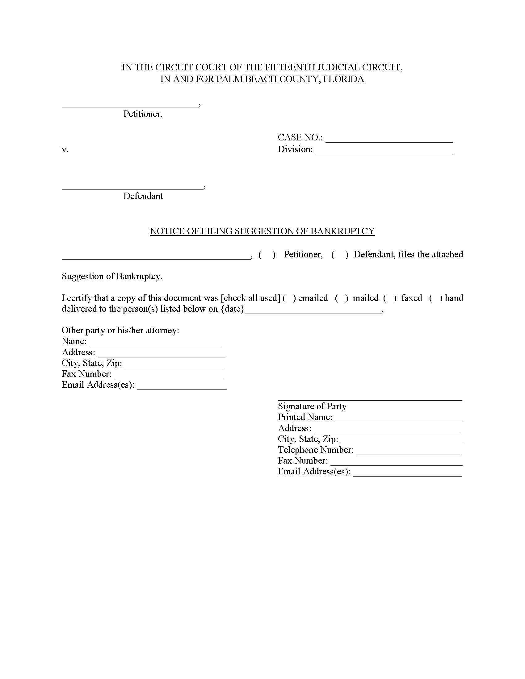 Notice Of Filing Suggestion Of Bankruptcy | Pdf Fpdf Docx | Florida