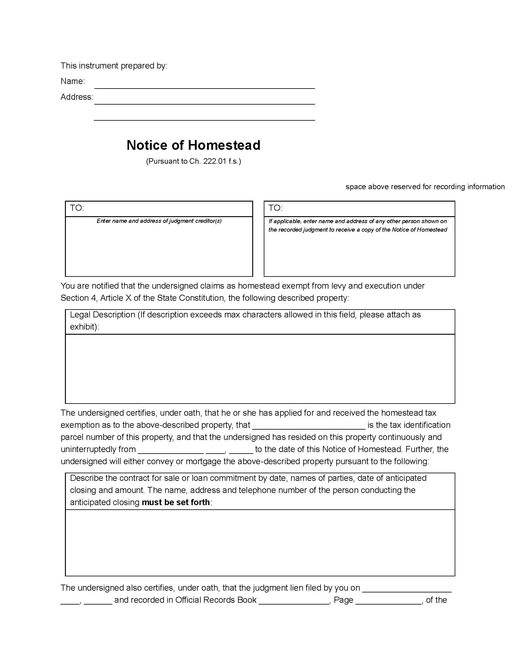 Notice Of Homestead | Pdf Fpdf Docx | Florida