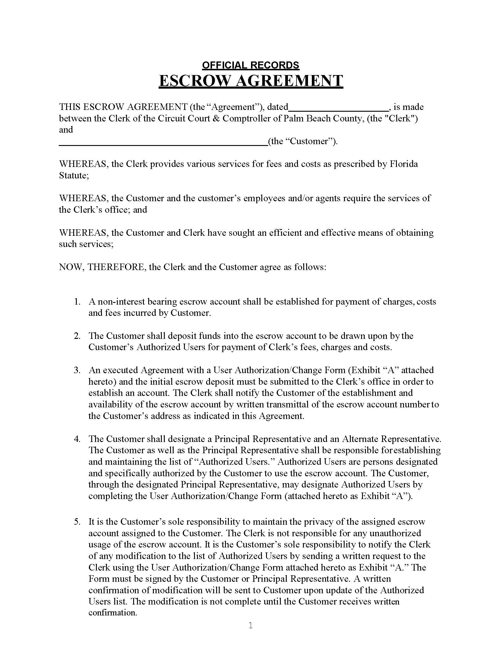 Official Records Escrow Agreement | Pdf Fpdf Docx | Florida