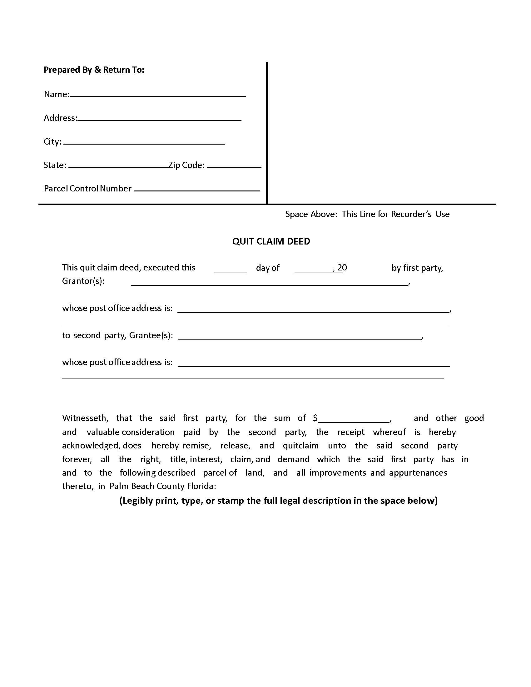 Quit Claim Deed | Pdf Fpdf Docx | Florida