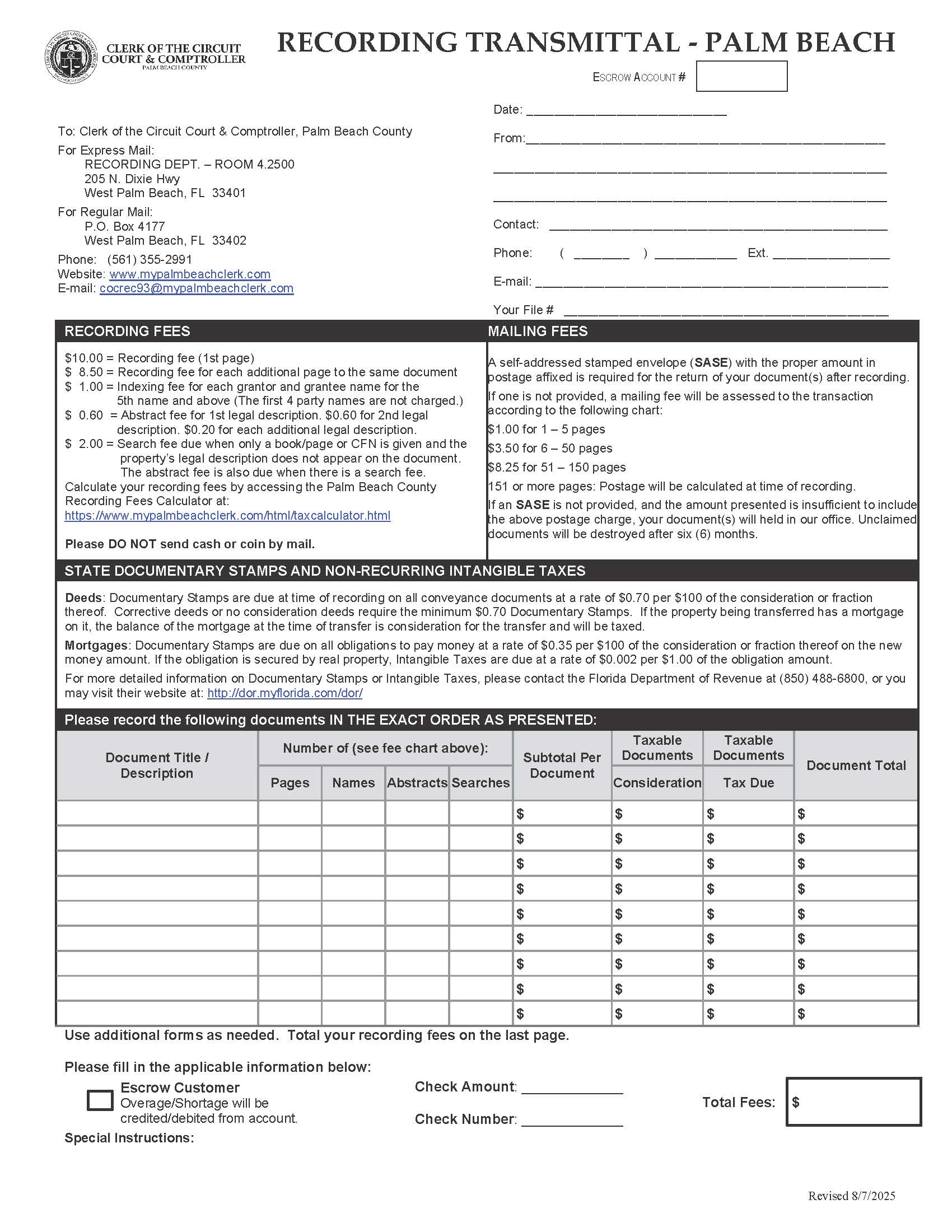 Recording Transmittal | Pdf Fpdf Doc Docx | Florida