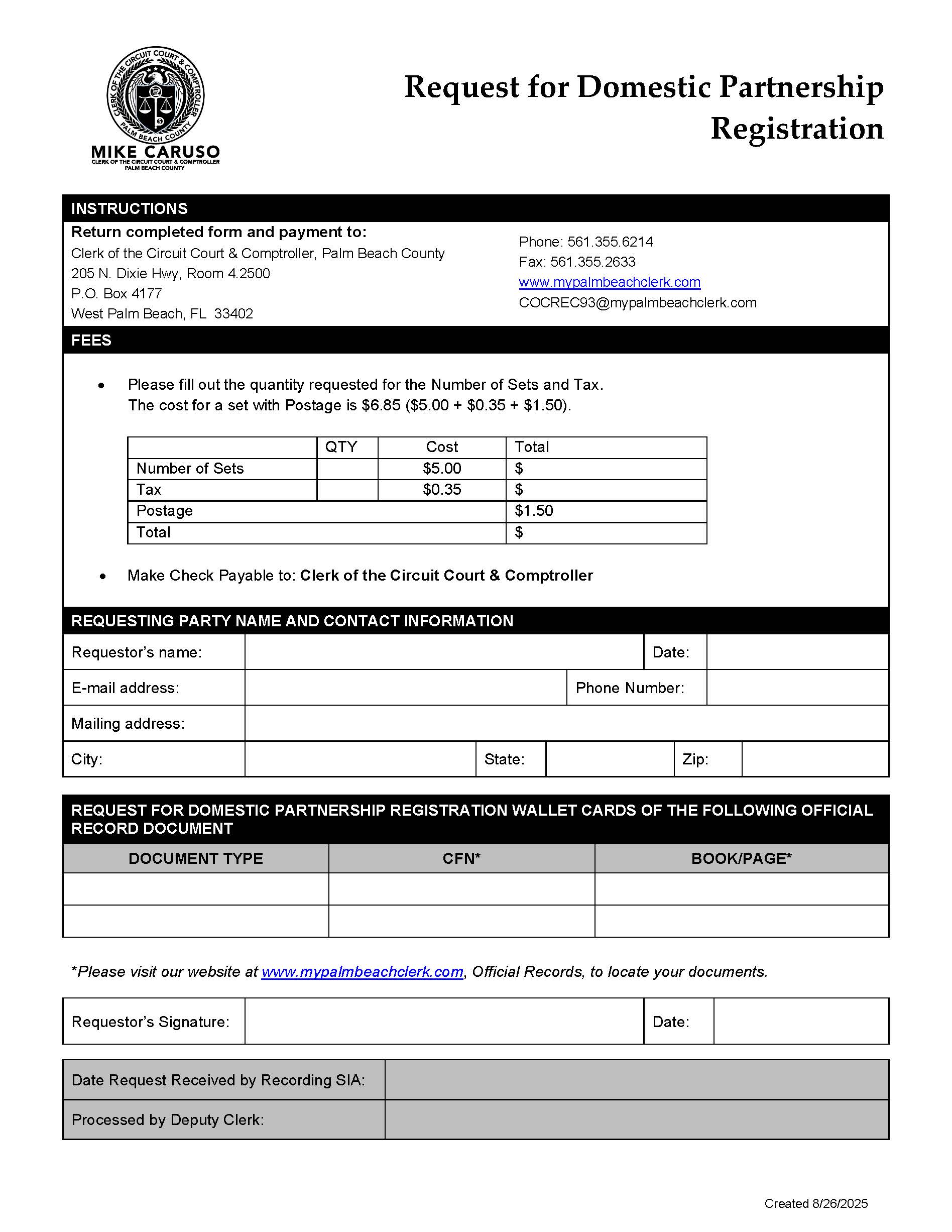 Request For Domestic Partnership Registration | Pdf Fpdf Docx | Florida