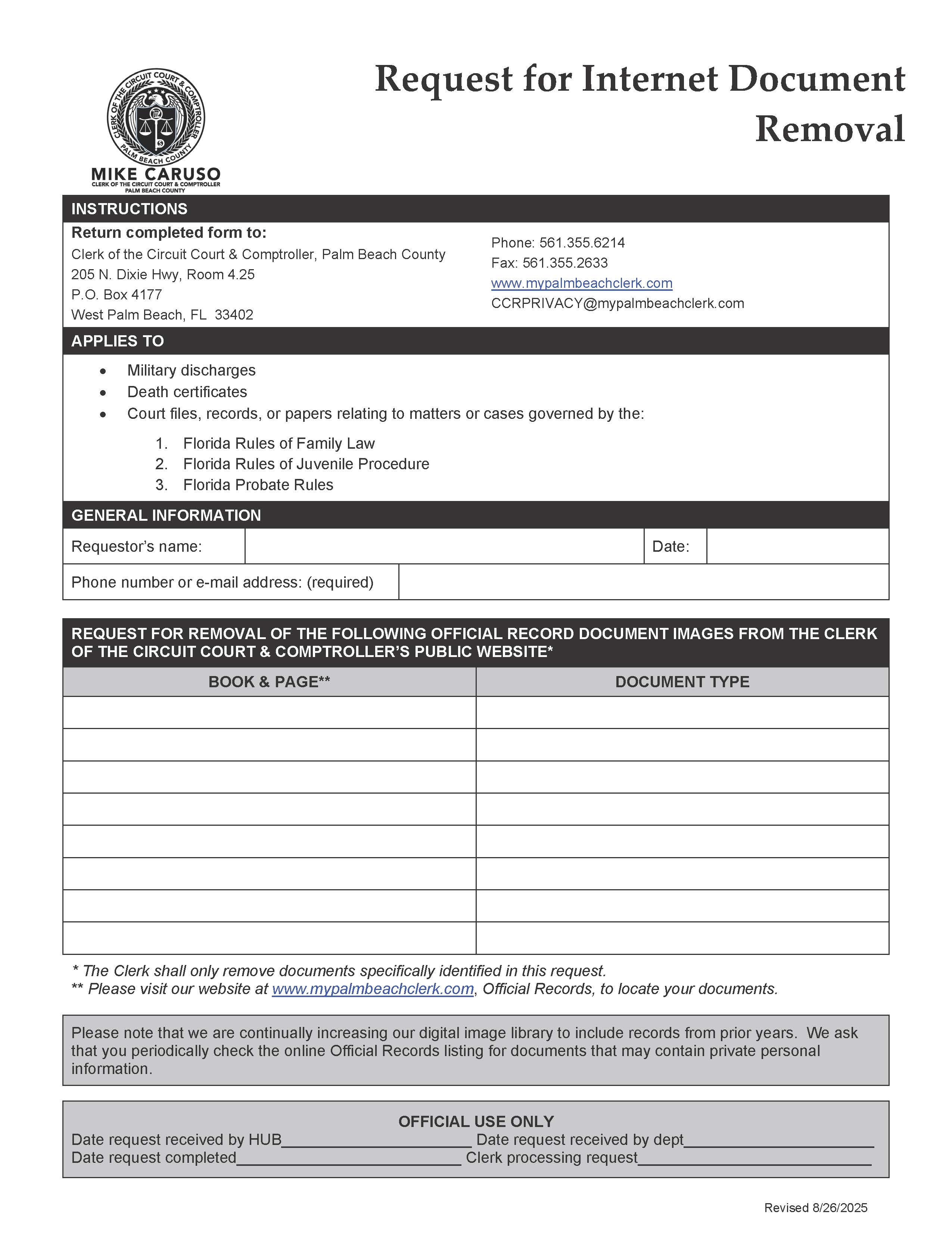 Request For Internet Document Removal | Pdf Fpdf Docx | Florida