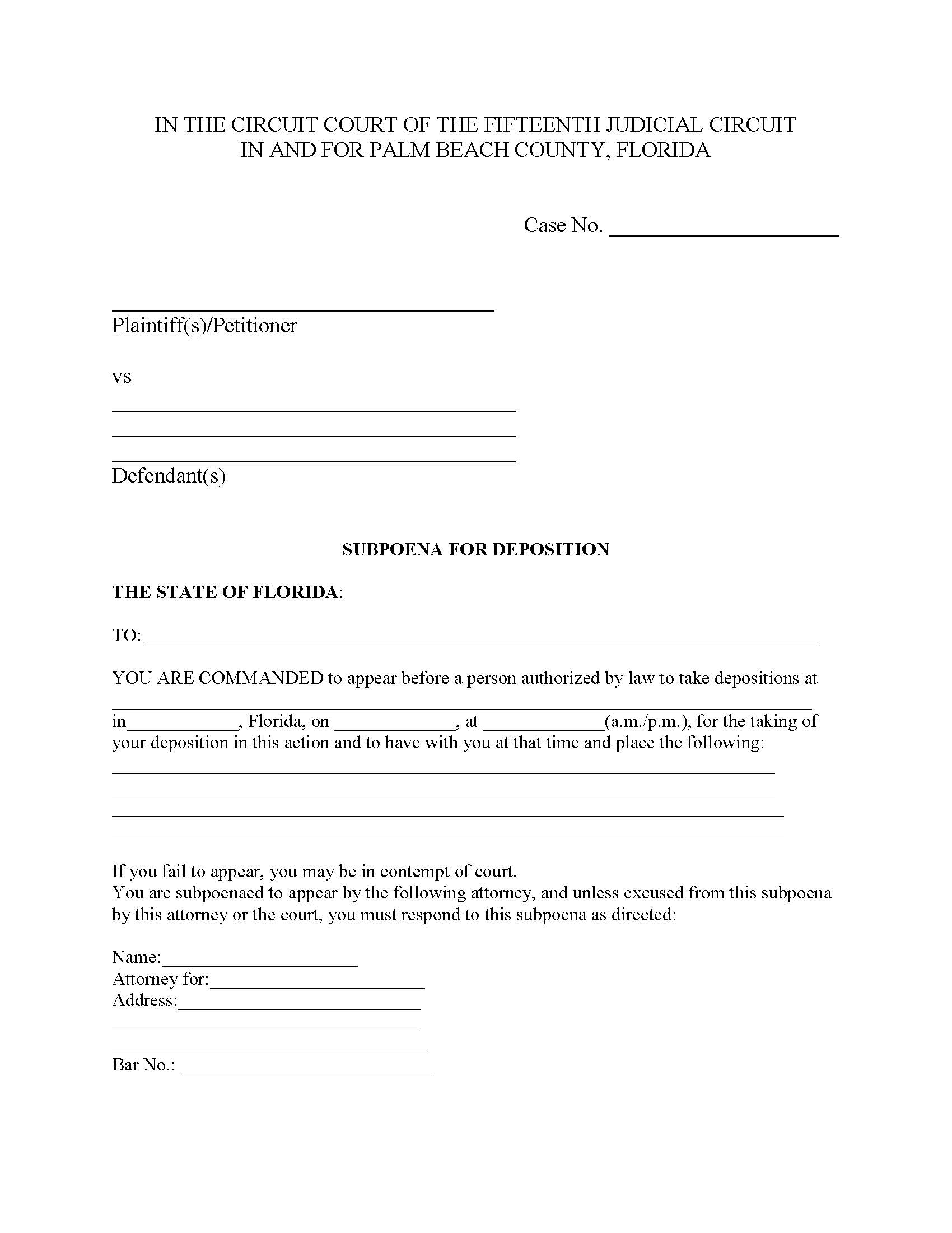 Subpoena For Deposition | Pdf Fpdf Docx | Florida