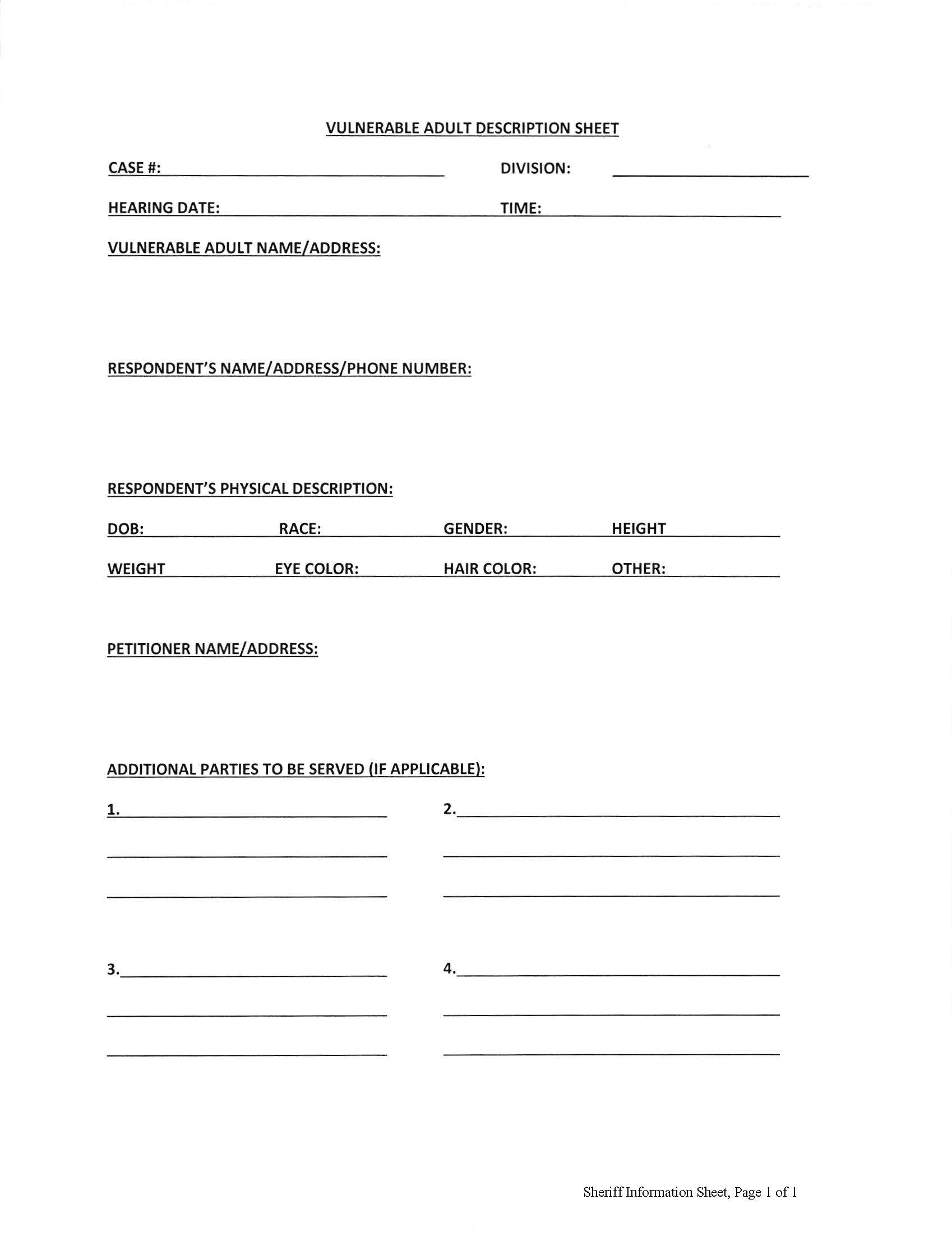 Vulnerable Adult Description Sheet (Sheriffs Information) | Pdf Fpdf Docx | Florida
