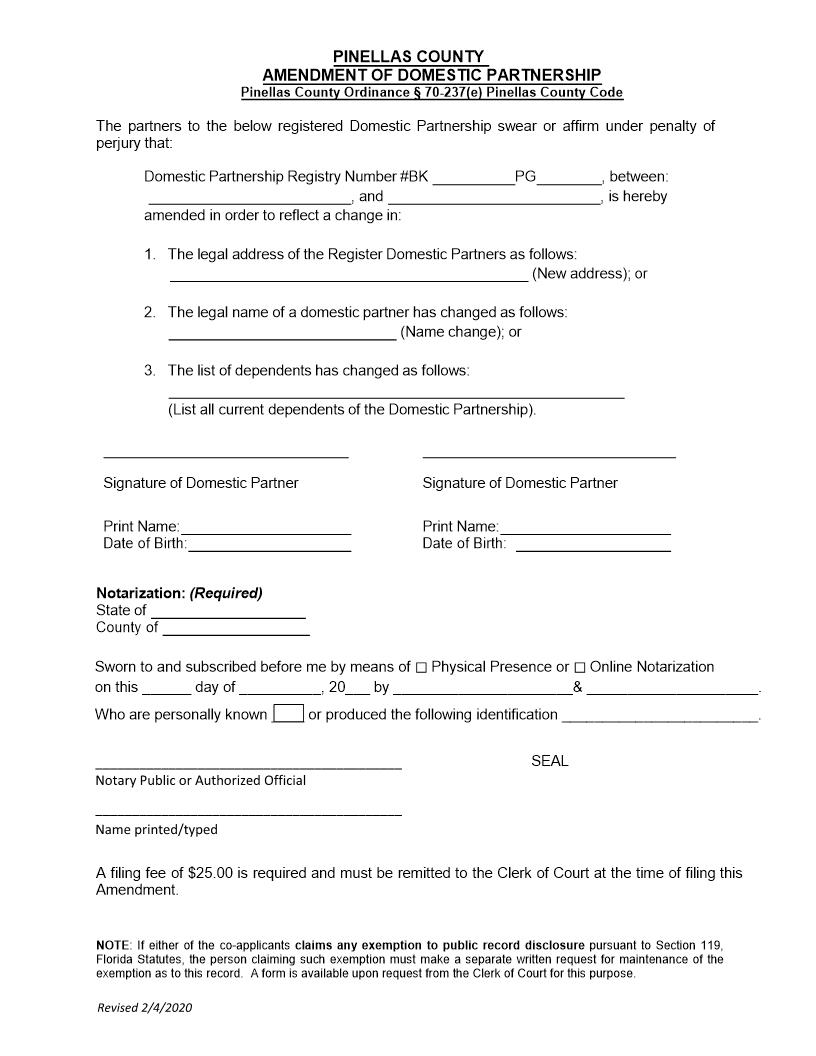 Amendment Of Domestic Partnership | Pdf Fpdf Docx | Florida