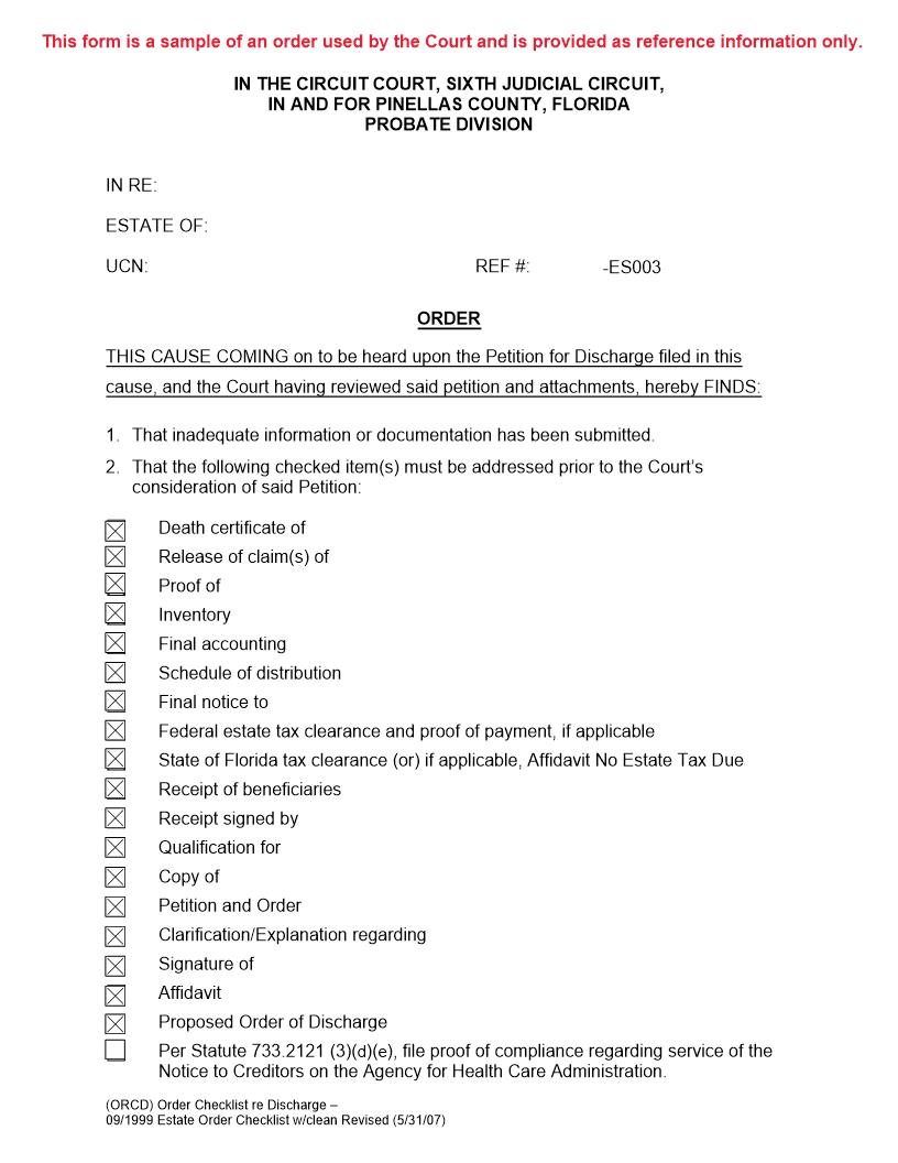 Estate Order With Checklist | Pdf Fpdf Docx | Florida