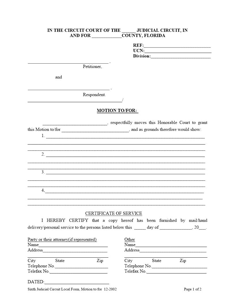 Motion (To-For) | Pdf Fpdf Docx | Florida