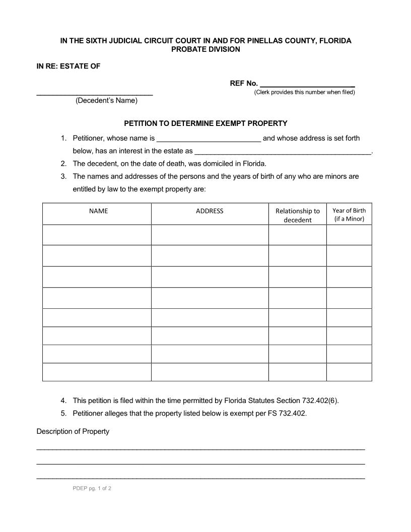 Petition To Determine Exempt Property | Pdf Fpdf Docx | Florida