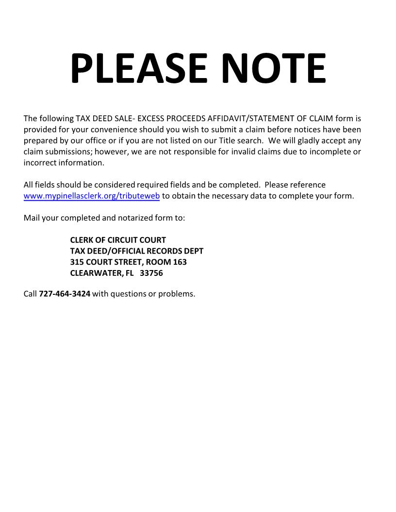 Tax Deed Sale - Excess Proceeds Affidavit - Statement Of Claim | Pdf Fpdf Docx | Florida
