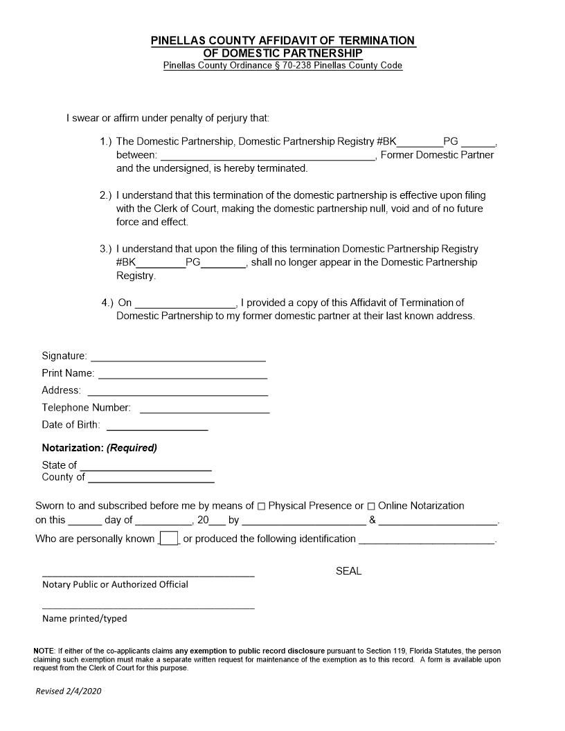 Termination Of Domestic Partnership | Pdf Fpdf Docx | Florida