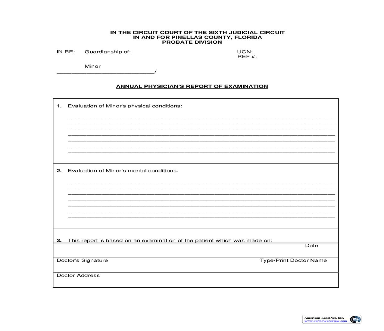 Annual Physicians Report Of Examination (Minor) | Pdf Fpdf Doc Docx | Florida