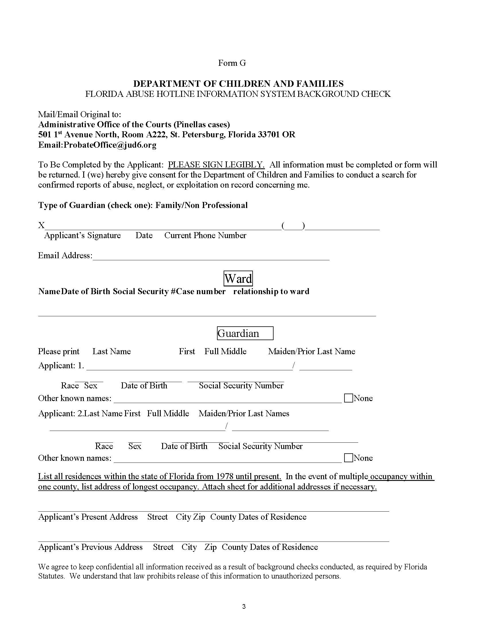 DCF Background Check {Form G} | Pdf Fpdf Doc Docx | Florida