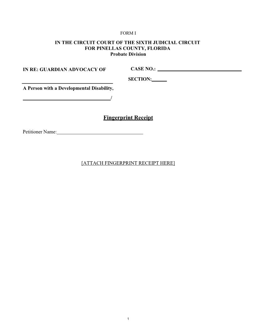 Fingerprint Receipt (Guardian Advocacy) {Form I} | Pdf Fpdf Docx | Florida
